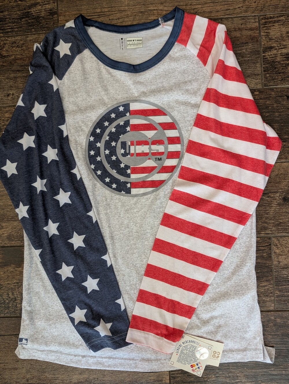 NWT MLB Chicago Cubs Patriotic Americana Raglan Baseball Tee Mens Women's Medium